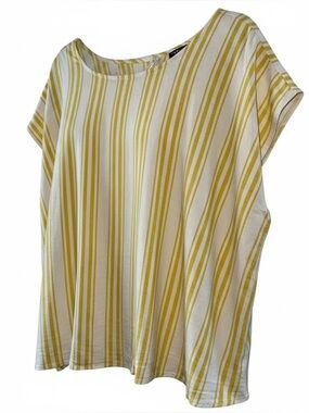 Torrid Yellow and White Striped Short Sleeve Flowy Top With Open Back Size 0